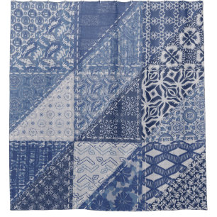 Denim Triangle Patchwork Vintage Texture. Shower Curtain