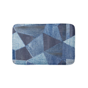 Denim Urban: Distressed Striped Patchwork. Bath Mat