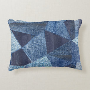 Denim Urban: Distressed Striped Patchwork. Decorative Cushion