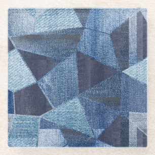 Denim Urban: Distressed Striped Patchwork. Glass Coaster