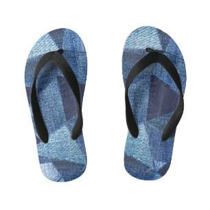 Denim Urban: Distressed Striped Patchwork. Kid's Jandals