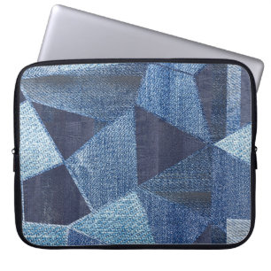 Denim Urban: Distressed Striped Patchwork. Laptop Sleeve