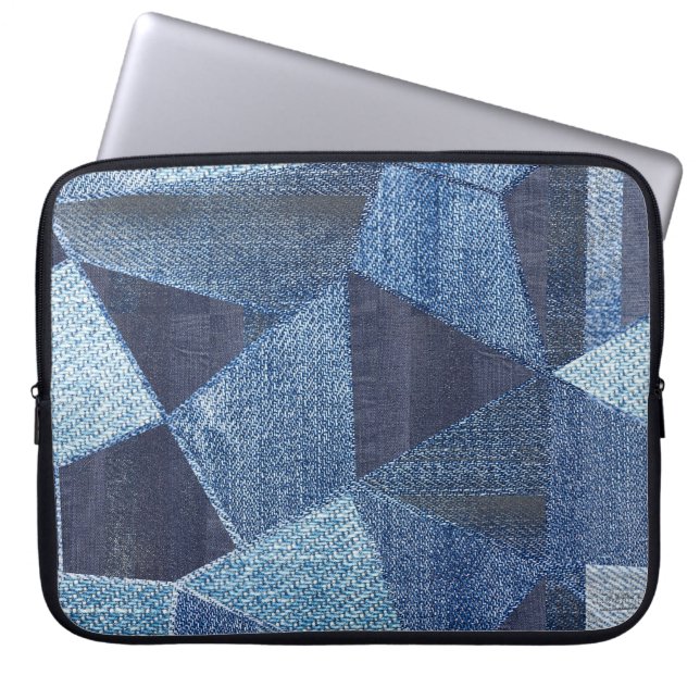 Denim Urban: Distressed Striped Patchwork. Laptop Sleeve (Front)