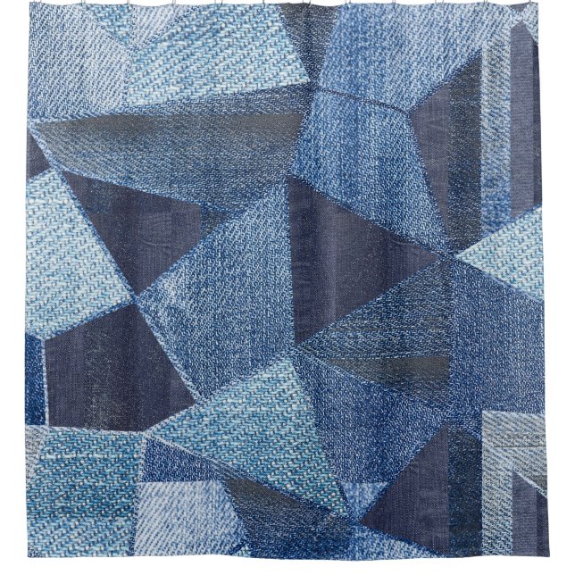Denim Urban: Distressed Striped Patchwork. Shower Curtain (Front)