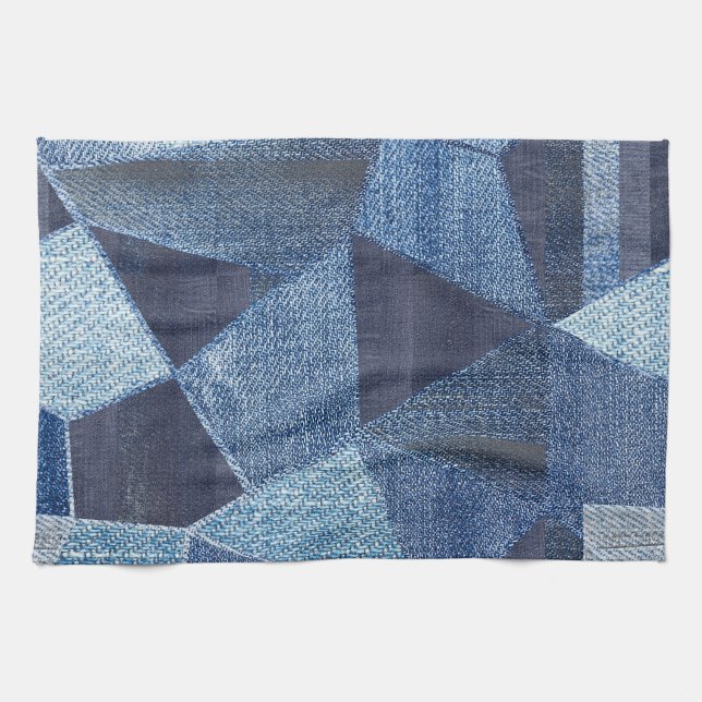 Denim Urban: Distressed Striped Patchwork. Tea Towel (Horizontal)