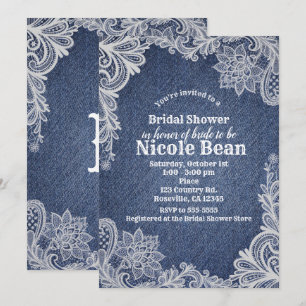 Denim & White Floral Lace Elegant Bridal Shower Invitation