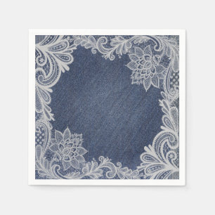Denim & White Floral Lace Elegant Bridal Shower Napkin