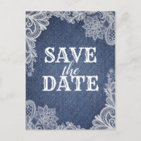 Denim & White Floral Lace Elegant Save The Date