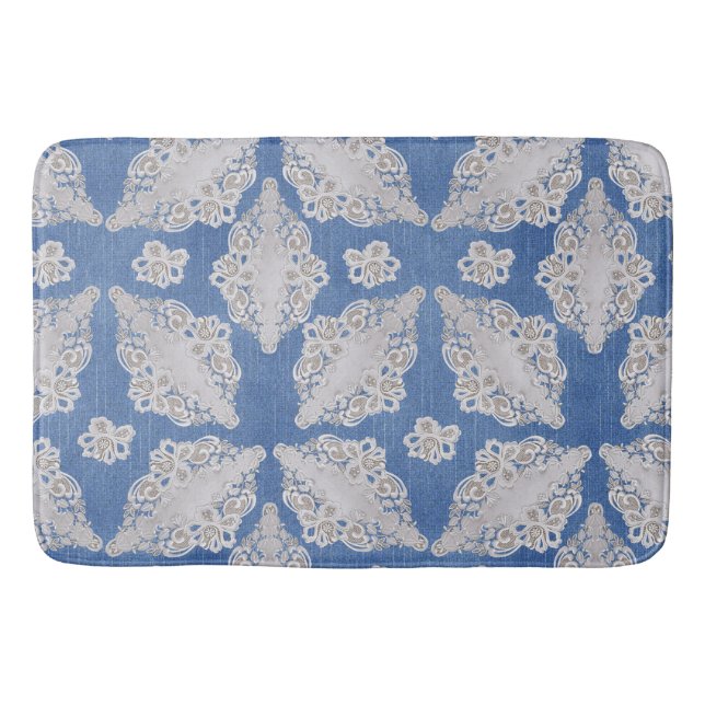 Denim with Lace Repeat Pattern Bath Mat (Front)