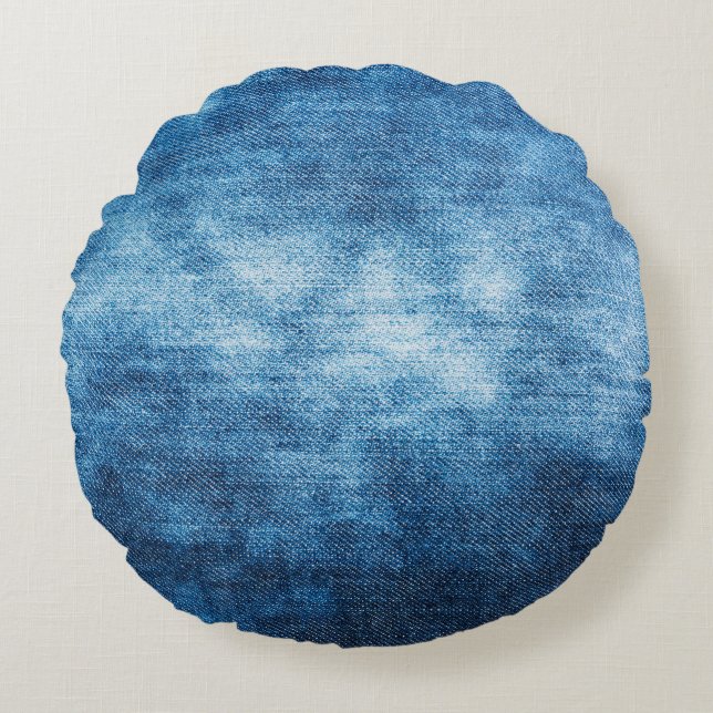 Denim worn fabric texture for background. Jeans Round Cushion (Front)