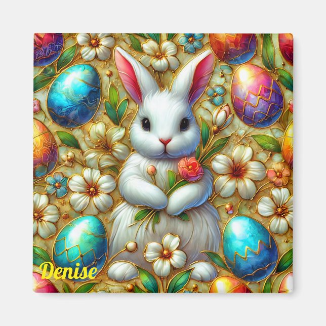DENISE ~ Easter Bunny and Eggs ~  Magnet (Front)