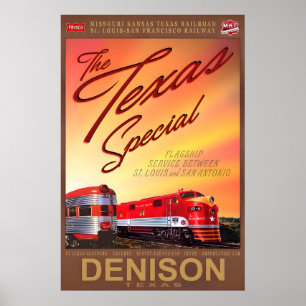 Denison Texas Special Retro Train Poster MKT Katy