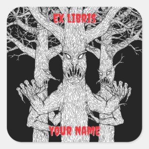 Denizens of the Diabolic Wood Weird Horror Art Square Sticker