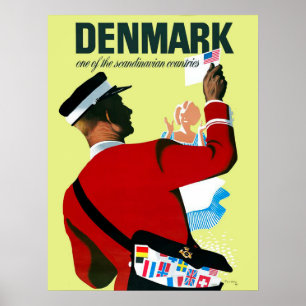 Denmark, a postman with a letter from the USA Poster