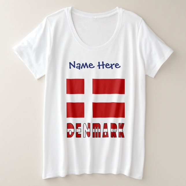 Denmark and Danish Flag Personalised  Plus Size T-Shirt (Design Front)