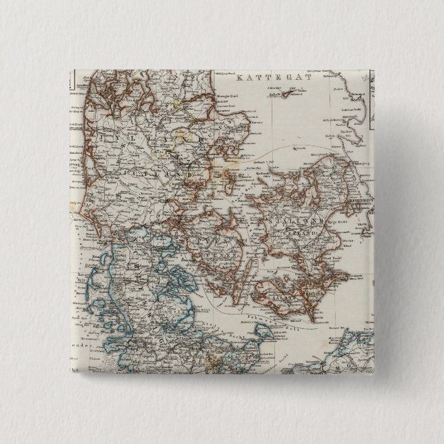 Denmark Atlas Map with 5 inset maps 15 Cm Square Badge (Front)