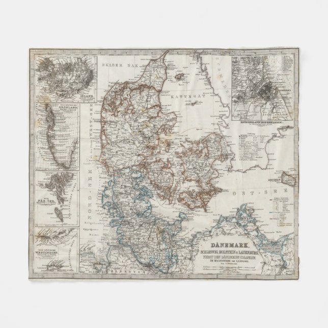 Denmark Atlas Map with 5 inset maps Fleece Blanket (Front (Horizontal))