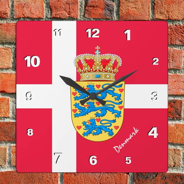 Denmark Clock, patriotic home, Danish Flag Square Wall Clock (Creator Uploaded)
