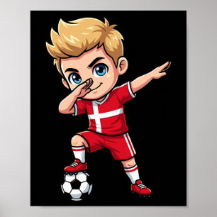 Denmark Dab Kid Goal Cartoon Danish Flag For Boys Poster