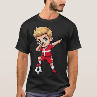 Denmark Dab Kid Goal Cartoon Danish Flag For Boys  T-Shirt
