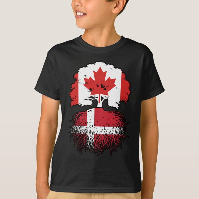 Denmark Danish Canadian Canada Tree Roots Flag T-Shirt (Front)