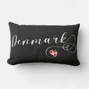 Denmark, Danish Flag In Heart Lumbar Cushion