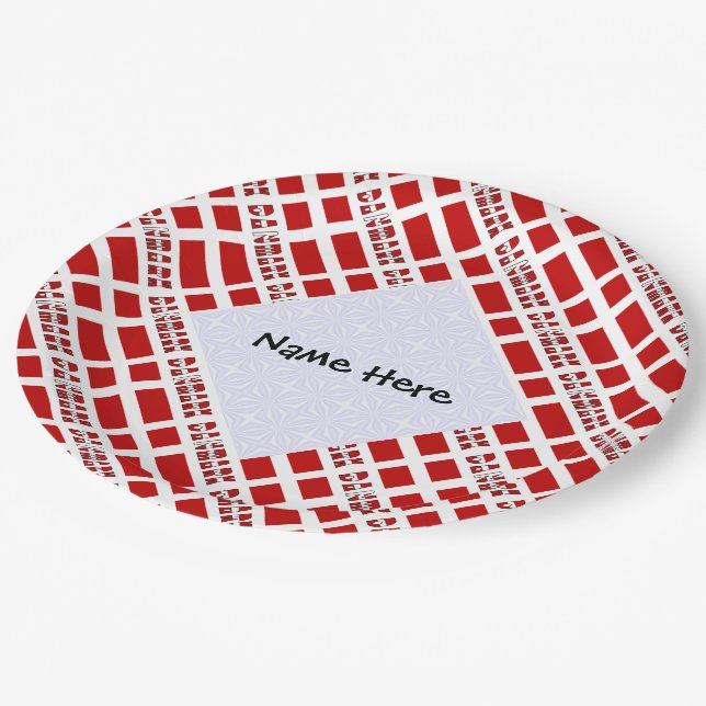 Denmark Dannebrog Tiled Personalized  Paper Plate (Angled)