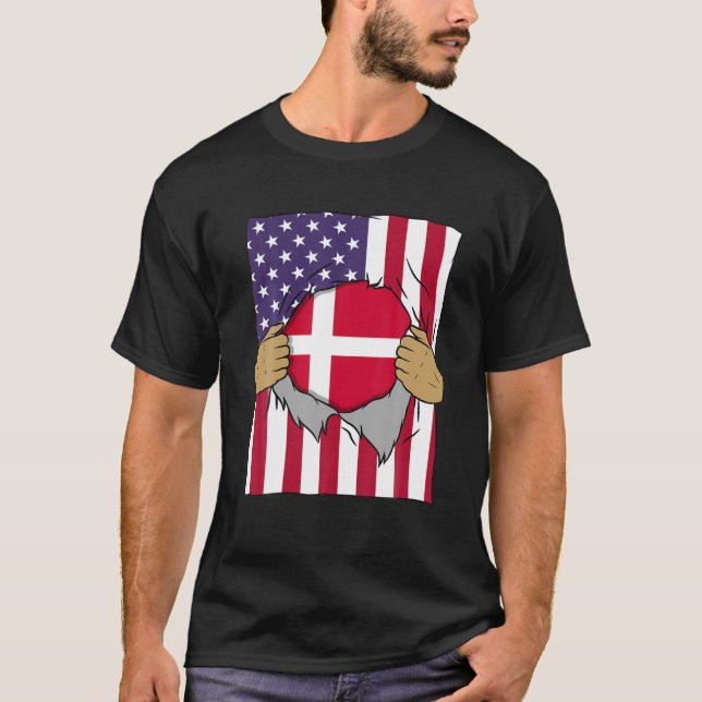 Denmark Flag Blood Inside Me Home Pride Danish Ame T-Shirt (Front)