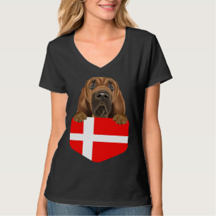 Denmark Flag Bloodhound Dog In Pocket T-Shirt