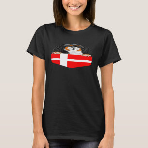 Denmark Flag Cavalier King Charles Spaniel Dog In  T-Shirt