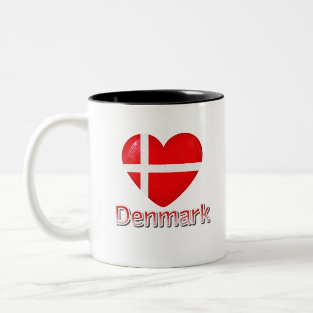 Denmark Flag Cutout Two-Tone Coffee Mug (Left)