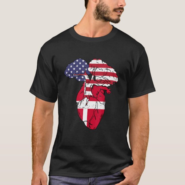 Denmark Flag Danish Danes Pride Heart T-Shirt (Front)