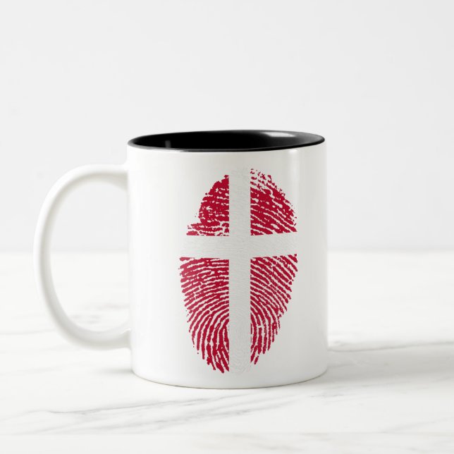 Denmark Flag Fingerprint Country Pride Two-Tone Coffee Mug (Left)