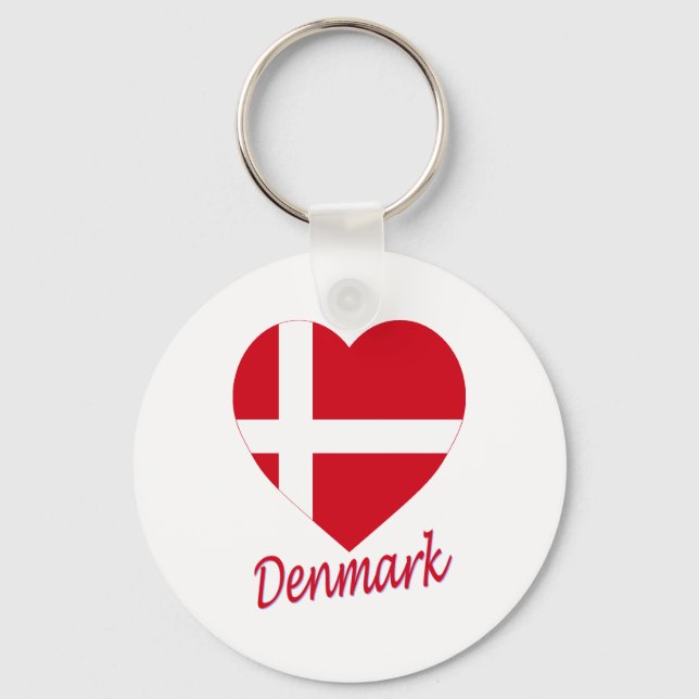 Denmark Flag Heart Key Ring (Front)