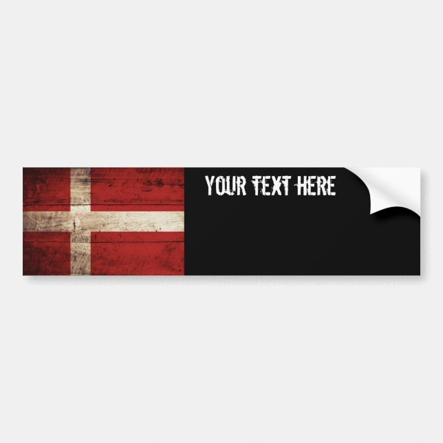 Denmark Flag on Old Wood Grain Bumper Sticker (Front)