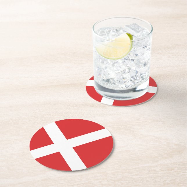 Denmark flag round paper coaster (Insitu)