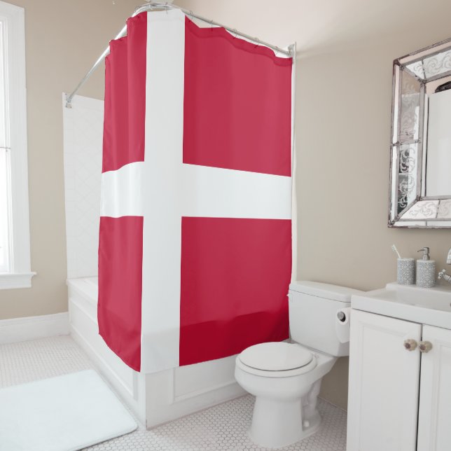 Denmark flag shower curtain (In Situ)