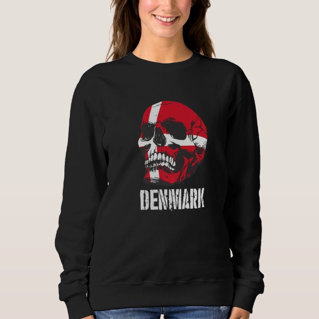 Denmark Flag Skull Danish Pride Patriotic Sweatshirt (Front)