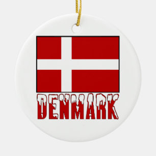 Denmark Flag Snow Ceramic Tree Decoration