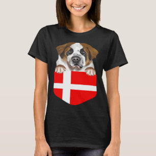 Denmark Flag St Bernard Dog In Pocket T-Shirt