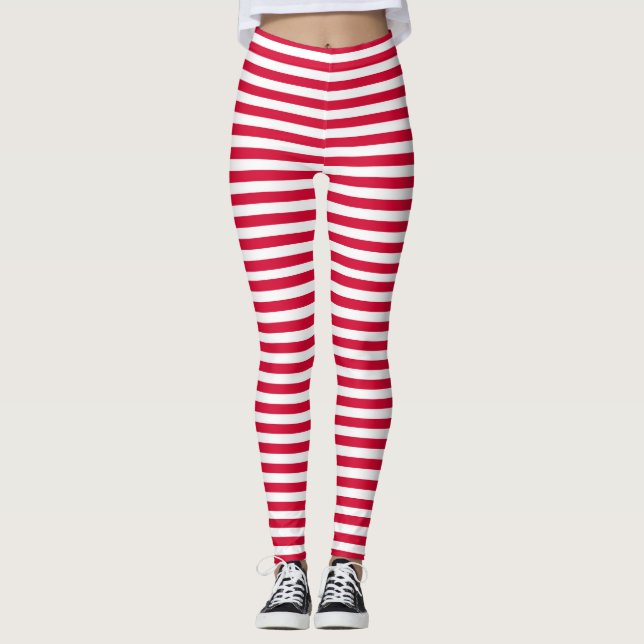 Denmark flag stripes country colour pattern red wh leggings (Front)