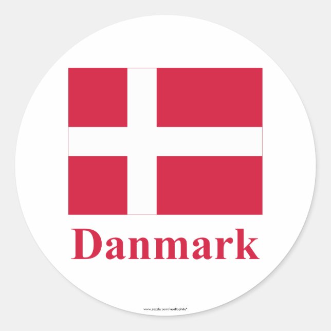 Denmark Flag with Name in Danish Classic Round Sticker (Front)