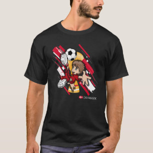 Denmark Football Soccer Kids Playing Soccer Goal D T-Shirt