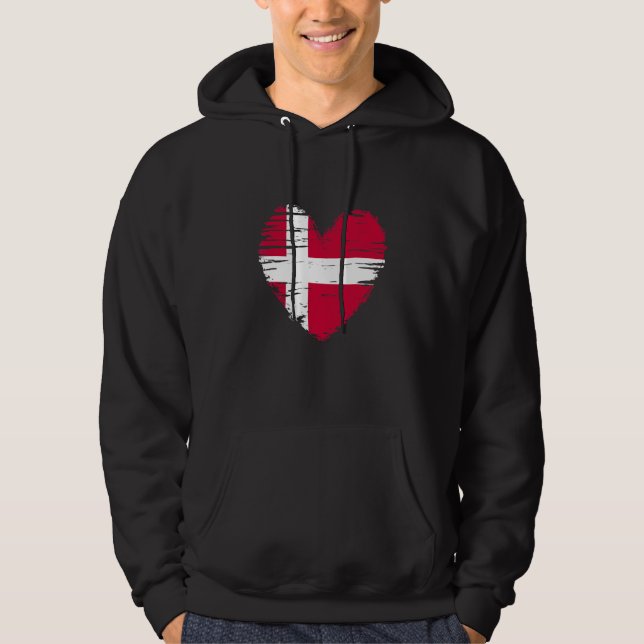 Denmark Heart Danish Flag Danish Pride Hoodie (Front)