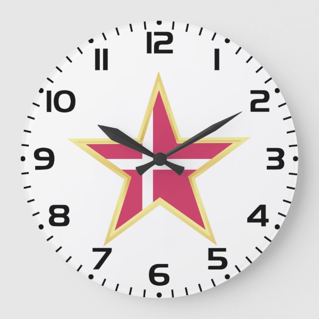 Denmark National Flag Star Shape Large Clock (Front)