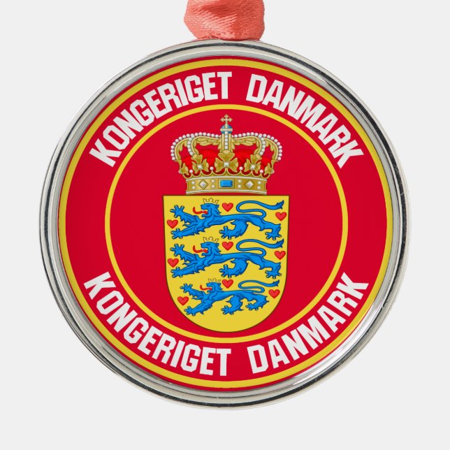 Denmark Round Emblem Metal Tree Decoration (Front)