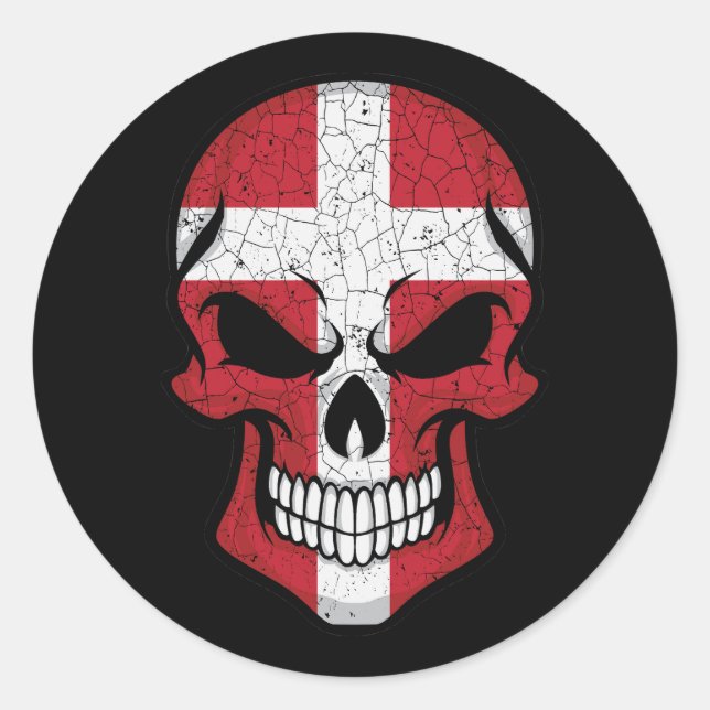 Denmark Smiling Skull Flag Classic Round Sticker (Front)