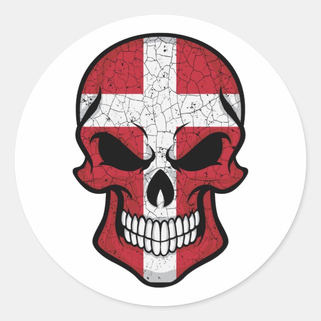 Denmark Smiling Skull Flag Classic Round Sticker (Front)