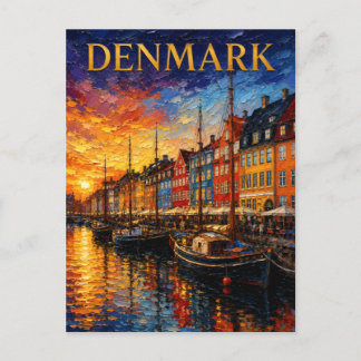 Denmark: Sunset Glow Nyhavn Harbor Art Souvenir Postcard
