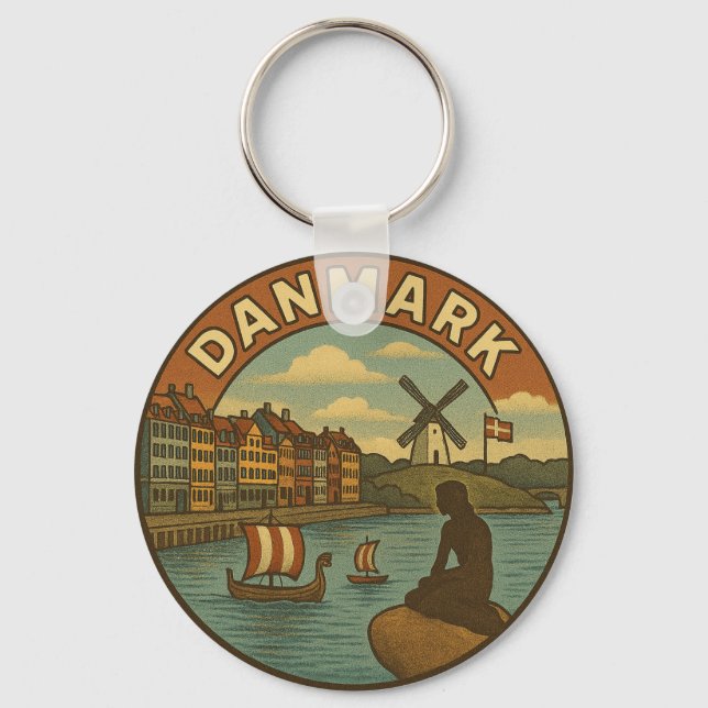 Denmark Travel Vintage Key Ring (Front)